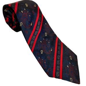 Vintage Sulka Navy Blue & Red Paisley Stripe Tie Designer Luxury Office Formal